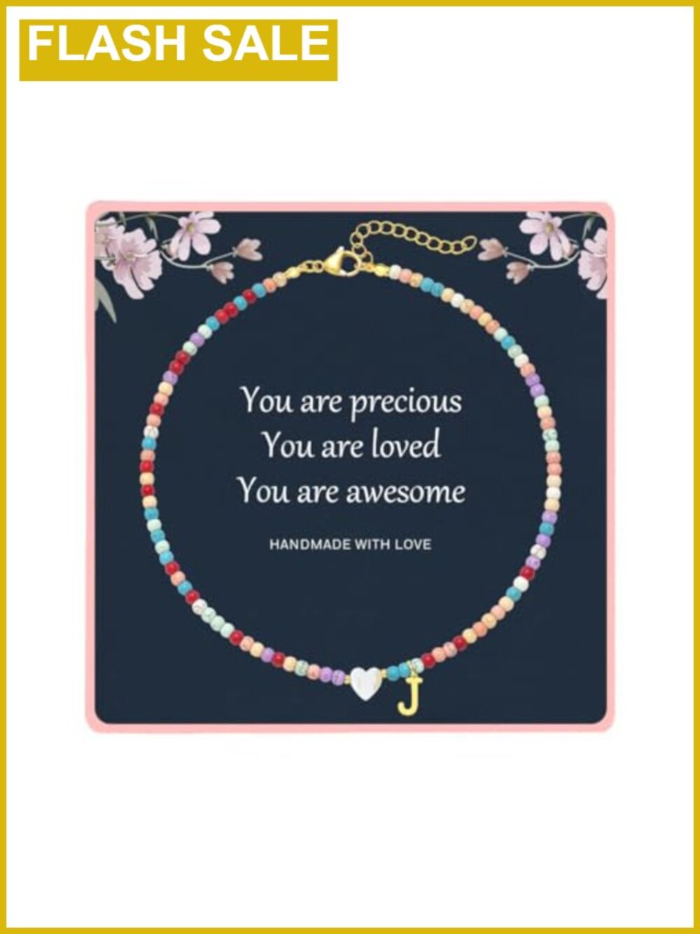 Gold Plated Initial Necklace Colorful Beaded Girls Jewelry